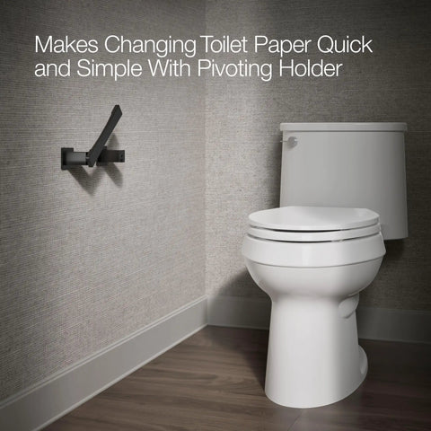 Honesty Pivoting Toilet Paper Holder With Quick Change Action And Clean Square Lines for a sleek modern bath next to toilet