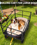 Dog in the Workhorse 1500 Lb Folding Garden Wagon Cart With 3 In 1 Outdoor Utility Trailer on a sunny lawn