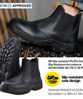 Steel Toe Chelsea Safety Boots For Men Waterproof Cow Leather Lightweight Work Shoes With Extra Wide Fit Anti Puncture Midsole And Durable Outsole Built For Tough Job Sites And All Day Comfort, showing side view with slip-resistant sole design.