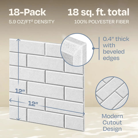 Heavy Duty Self Adhesive Acoustic Wall Panels 18 Pack 12 By 12 Inch High Density 3D Brick showing thickness and detail.