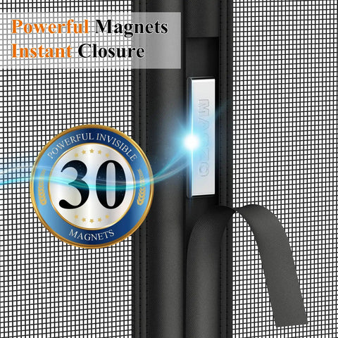 Magnetic Screen Door For 32 By 80 Inch Openings, Reversible, showcasing magnetic closure detail with 30 magnets.