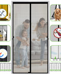 Heavy Duty Magnetic Screen Door for 32x80 Openings Fits 34x81 Screen, family visible through fiberglass mesh with magnets