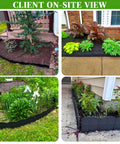 Garden landscapes using 20 Ft Black Garden Edging Border Set with 20 Stakes 7.8 Inch High for flower beds and lawn borders.