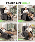 Senior woman using Power Lift Recliner With Massage And Heat For Seniors, Electric Lift Chair With USB Charging in grey living room