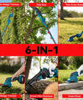 Six In One Cordless Pole Saw And Hedge Trimmer With Long Reach Telescopic Pole For Tree Trimming And Bush Pruning, Kit Display