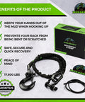 4ft UTV Recovery Strap With Winch Hook And D Ring Shackle For Side By Side Tow Rope, 17,600 Lb Synthetic Rope With Loops