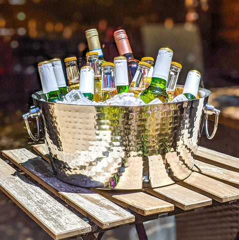 Hammered Stainless Steel Beverage Tub With Double Walled Insulation Anchored Ice Bucket Chiller For Epic Parties 12 Quarts