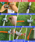 Installation steps for Ergonomic Trimmer Grip With Extension Handle For Weed Wacker And String Trimmer, Orange And Black.