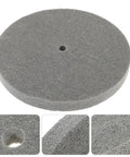 High Performance Nylon Buffing Wheels For Metal And Hardware Polishing Compatible With Bench Grinders To Shine Stainless Steel Copper Aluminum And Stone Fast At 7p Hardness, grey round pad with hole.