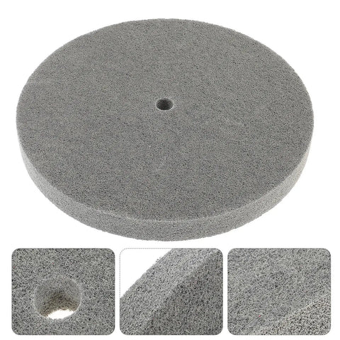 High Performance Nylon Buffing Wheels For Metal And Hardware Polishing Compatible With Bench Grinders To Shine Stainless Steel Copper Aluminum And Stone Fast At 7p Hardness, grey round pad with hole.