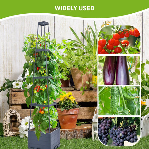 4 Tier Tomato Planter With Box Trellis, 56 Inch Raised Garden Bed Boxes, Climbing Plant Cages For Tomatoes, Veggies, Vines