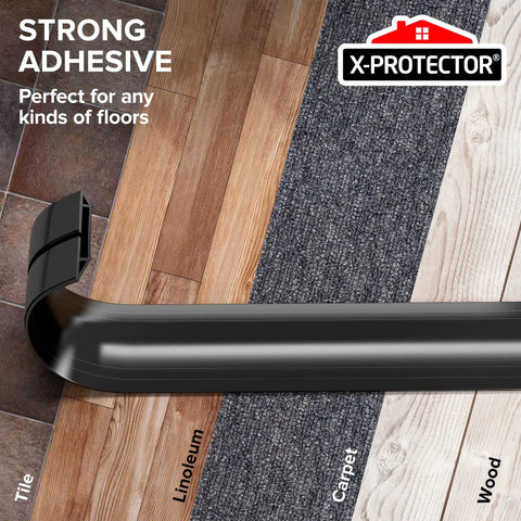 Overfloor Cord Protector 5 Foot Self Adhesive Silicone Cable Cover on diverse floors: tile, linoleum, carpet, wood.