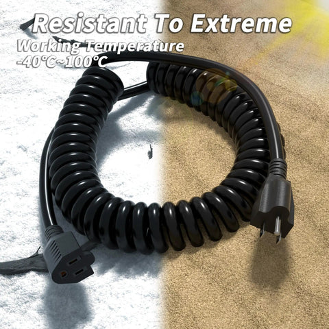 Coiled 18/3 Gauge 15 Ft Black Indoor Extension Cord Waterproof And Flame Retardant Flexible 3 Prong Power Cable 10A 1250W ETL