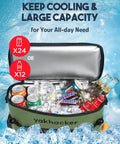 Open Waterproof Kayak Cooler Bag With Seat Back Design filled with drinks and ice, showcasing large capacity and insulation.