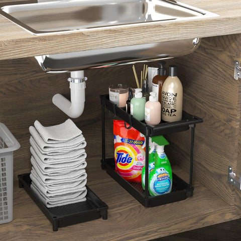 Slim 3 Tier Rolling Storage Cart for Narrow Spaces Black Metal Frame with Easy Glide Casters under sink