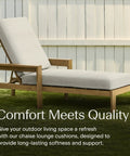 Comfy Outdoor Chaise Lounge Cushion With Removable Cover Water And Fade Resistant 3.5 Inch Thick Foam Support Weatherproof Patio Cushion In Heritage Bone on wooden lounge chair.