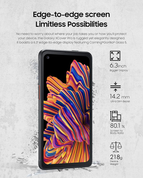 Galaxy Xcover Pro Rugged Smartphone Hella Durable Ip68 Waterproof Build Dual Sim Unlocked Works With Verizon And At T Sixty Four Gb Memory Glove Ready Touchscreen Field Work Essential displaying 6.3-inch edge-to-edge screen.