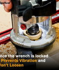 SpeTool router bushing guide set with brass bushings mounted in aluminum base, front view.