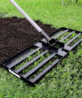 Beefy Lawn Leveling Rake With 7ft Steel Handle, 30x10 heavy duty landscape rake leveling garden soil, welded steel construction