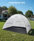 Portable Paint Booth Tent With Built In Floor And Mesh Screen Huge 115.35 By 90.55 By 74 Inch Spray Shelter in a garden setting.