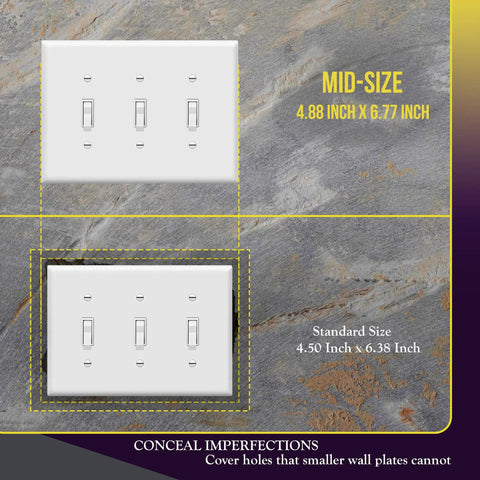 Toggle Light Switch Wall Plate Gloss Finish 3 Gang 4.88 X 6.77 Inches Mid Size Tough As Nails Polycarbonate Thermoplastic UL Listed