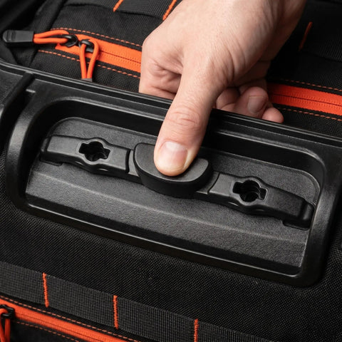 Luggage Repair Button And Replacement Pull Handle Fix Broken Suitcase Grips With Ease Solid Black Plastic snapped onto suitcase handle.