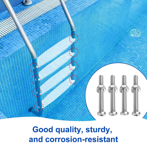 Pool ladder with Six Pack Stainless Steel Pool Ladder Bolts And Nuts Replacement Kit for above-ground pools installation.
