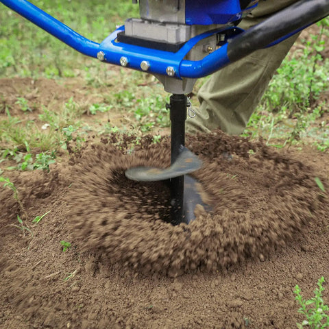 Gas Powered Post Hole Digger With 52cc 2.4 HP Two Stroke Engine, 30 Inch Long 8 Inch Diameter Manganese Steel Auger Bit drilling