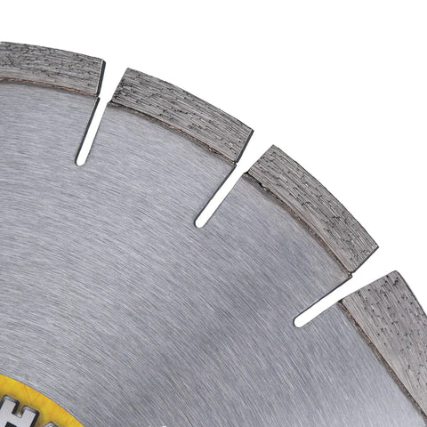 Close-up of Kick Asphalt 12 Inch Diamond Blade With Segmented Wedge Segments For Wet Or Dry Cutting Of Asphalt Green Concrete