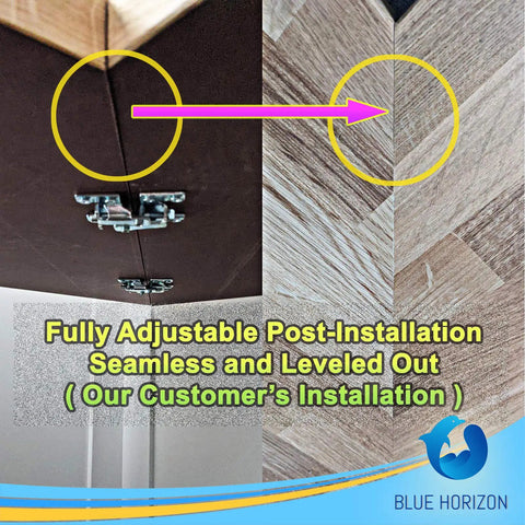 Fully adjustable post-installation Double Action Countertop Joint Fasteners 4 Pack with Adjustable Flip Bolts in use