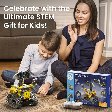 Rad Robot Building Kit With Remote Control For Kids Aged 8 To 14 473 Piece STEM Toy That Sparks Creativity Learning And Hands On Engineering Perfect Gift For Curious Minds And Future Builders. Boy building remote-controlled robot with box and controller