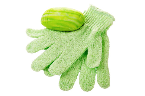 Green exfoliating bath gloves pack of 4 for smooth soft skin and gentle daily scrub that boosts circulation and improves texture