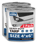 Heavy Duty Tarp Set 4x6 Feet 2 Pack 10.5 Mil Waterproof Multipurpose Protective Cover With Reinforced Edges Silver And Black