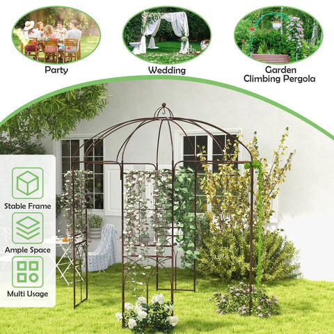 Birdcage Style Garden Arbor With Heavy Duty Metal Frame And Four Climbing Trellises Outdoor Gazebo for Wedding Decor