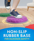 Child stepping on purple Durable Non Slip Stepping Stones For Kids 3 Plus Set Of 10 Colorful Indoor Outdoor Balance