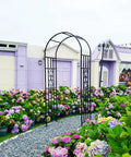 Sturdy Black Wrought Iron Pergola Arbor Garden Arch With Ground Spikes 100 Inches High And 45 Inches Wide Outdoor Climbing Plants Trellis