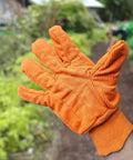 Badass Heat Resistant Work Gloves, High Visibility Orange Cotton And Polyester Blend With Secure Knit Wrist for gardening use.