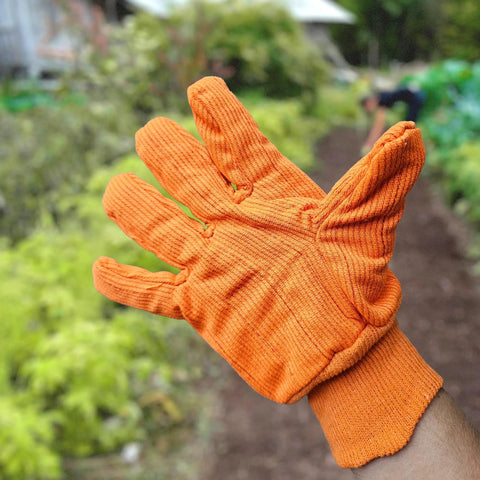 Badass Heat Resistant Work Gloves, High Visibility Orange Cotton And Polyester Blend With Secure Knit Wrist for gardening use.