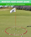 Lag Circle Golf Training Tool For Short Game With 6 Ft Chipping Circle around flag on golf green with practice balls