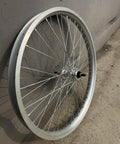 Beefy 26 Inch Bike Rim Wheel Set Built Tough With Double Wall Aluminum Alloy, 12 Gauge 48 Spokes, Silver front wheel angle