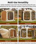 12x12 Ft Pop Up Canopy Tent With Bug Proof Mesh Waterproof Walls And Wind Resistant Frame Expandable Screen House, beige, multi-use setup