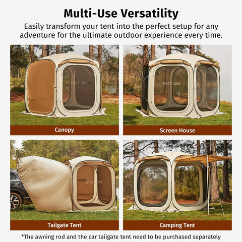 12x12 Ft Pop Up Canopy Tent With Bug Proof Mesh Waterproof Walls And Wind Resistant Frame Expandable Screen House, beige, multi-use setup