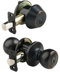 All Metal Ball Entry Knob And Single Cylinder Deadbolt Combo In Tuscan Bronze, Tough As Nails High Security Lockset, side view