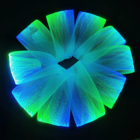 LED Fiber Optic Mesh Light Kit With Remote, 6 RGB Lights On 6 Meter Netting, Color Changing Effects, glowing in blue and green.