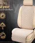 Faux Linen Front Car Seat Cover Non Slip Bucket Seat Protector For Most Cars SUVs Vans Trucks Machine Washable Light Beige