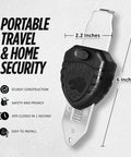Blocklock Portable Door Lock For Travelers And Renters, durable stainless steel, dimensions shown, easy tool-free installation.
