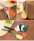 Genuine Leather Key Fob Covers Set 3 Pieces With RFID Protection Air Tag Holder Keychain Case Includes Key Ring And Screwdriver Orange Car Key And ID Card Protector