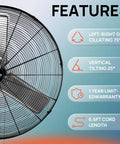 30 Inch High Velocity Wall Mount Fan For Industrial And Commercial Use Oscillating 2 Speed Delivers Up To 8400 CFM