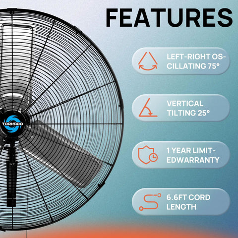 30 Inch High Velocity Wall Mount Fan For Industrial And Commercial Use Oscillating 2 Speed Delivers Up To 8400 CFM