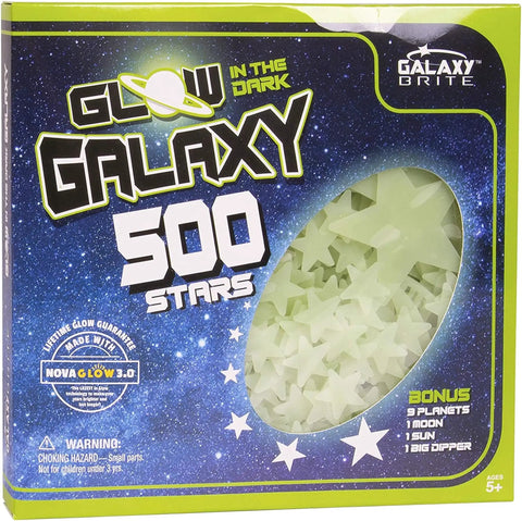 Box of Huge 500 Piece Glow In The Dark Ceiling Stars Set With Sun Moon Earth Planets And Big Dipper For Kids Room Nighttime Fun